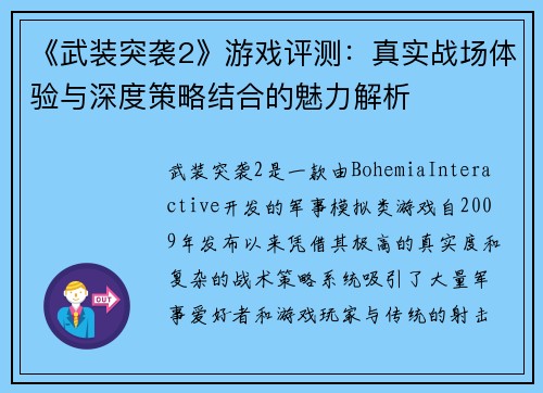 《武装突袭2》游戏评测：真实战场体验与深度策略结合的魅力解析