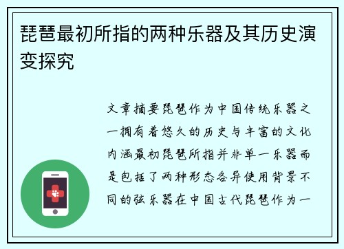 琵琶最初所指的两种乐器及其历史演变探究 琵琶最初所指的两种乐器及其历史演变探究